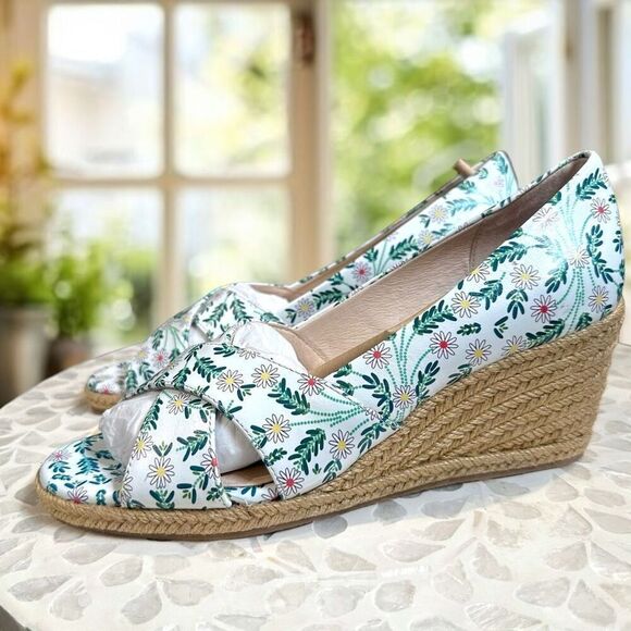 JACK ROGERS  Leather Palmer Woven Jute Espadrille Wedge Sandal White - Picture 3 of 16